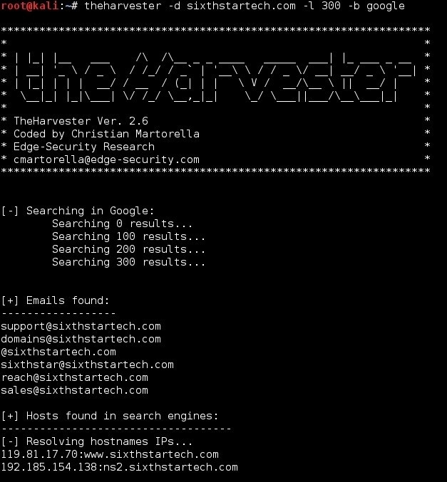 theHarvester tool used for Information gathering In Kali Linux